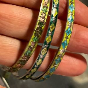 Vintage 3 SILVER & CLOISONNÉ BANGLES BRACELETS